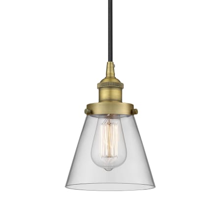 A large image of the Innovations Lighting 616-1PH-10-6 Cone Pendant Brushed Brass / Clear