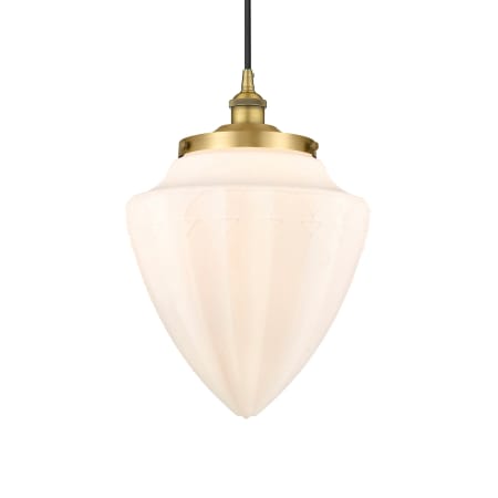 A large image of the Innovations Lighting 616-1PH-17-12 Bullet Pendant Brushed Brass / Matte White