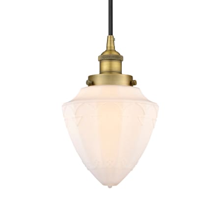 A large image of the Innovations Lighting 616-1PH-12-7 Bullet Pendant Brushed Brass / Matte White