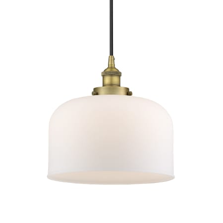 A large image of the Innovations Lighting 616-1PH-12-12-L Bell Pendant Brushed Brass / Matte White