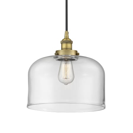 A large image of the Innovations Lighting 616-1PH-12-12-L Bell Pendant Brushed Brass / Clear