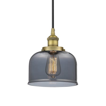 A large image of the Innovations Lighting 616-1PH-10-8 Bell Pendant Brushed Brass / Plated Smoke