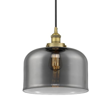 A large image of the Innovations Lighting 616-1PH-12-12-L Bell Pendant Brushed Brass / Plated Smoke