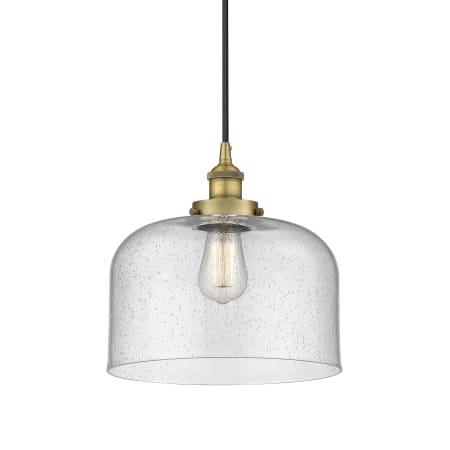 A large image of the Innovations Lighting 616-1PH-12-12-L Bell Pendant Brushed Brass / Seedy