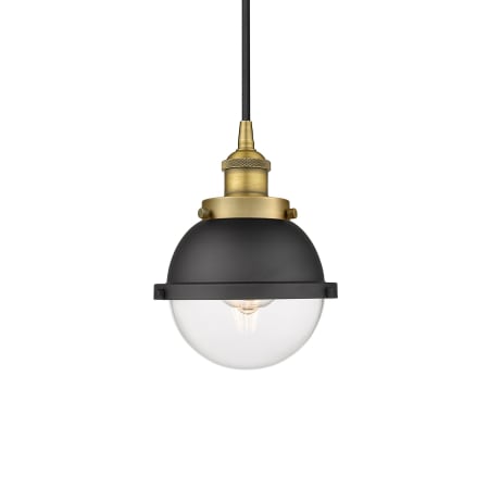 A large image of the Innovations Lighting 616-1PH-10-7 Hampden Pendant Brushed Brass / Matte Black / Clear