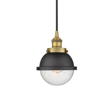 A large image of the Innovations Lighting 616-1PH-10-7 Hampden Pendant Brushed Brass / Matte Black / Seedy