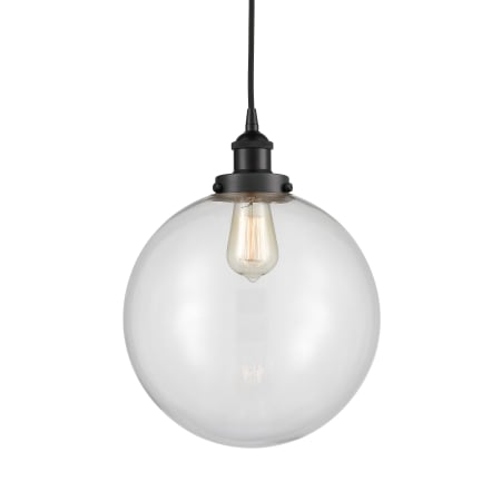 A large image of the Innovations Lighting 616-1PH-16-12 Beacon Pendant Matte Black / Clear