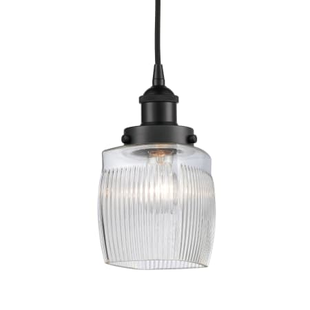 A large image of the Innovations Lighting 616-1PH-10-6 Colton Pendant Matte Black / Clear Halophane