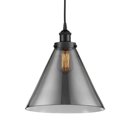 A large image of the Innovations Lighting 616-1PH-15-12-L Cone Pendant Matte Black / Plated Smoke