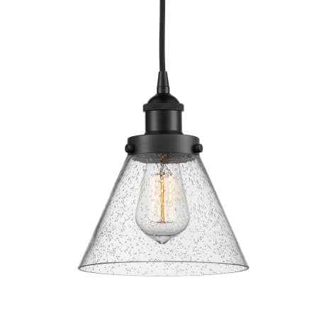 A large image of the Innovations Lighting 616-1PH-10-8 Cone Pendant Matte Black / Seedy