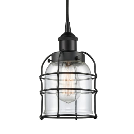 A large image of the Innovations Lighting 616-1PH-10-6 Bell Cage Pendant Matte Black / Clear