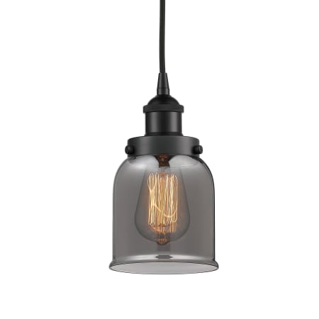 A large image of the Innovations Lighting 616-1PH-10-5 Bell Pendant Matte Black / Plated Smoke