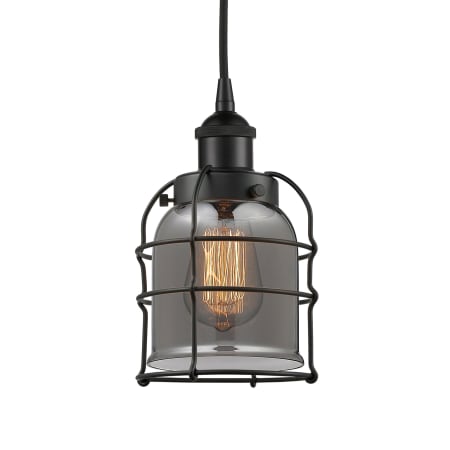 A large image of the Innovations Lighting 616-1PH-10-6 Bell Cage Pendant Matte Black / Plated Smoke