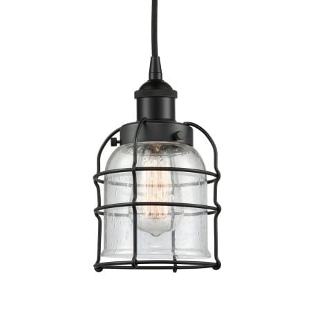 A large image of the Innovations Lighting 616-1PH-10-6 Bell Cage Pendant Matte Black / Seedy