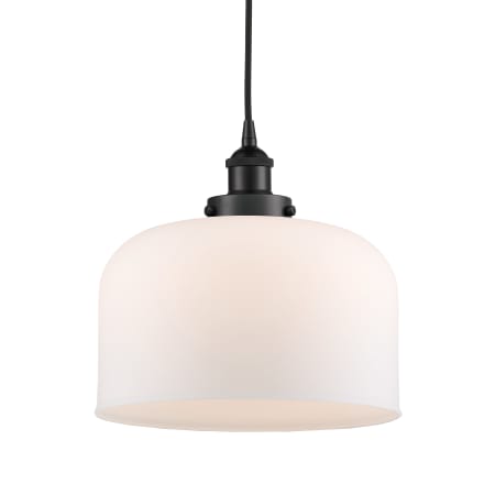 A large image of the Innovations Lighting 616-1PH-12-12-L Bell Pendant Matte Black / Matte White