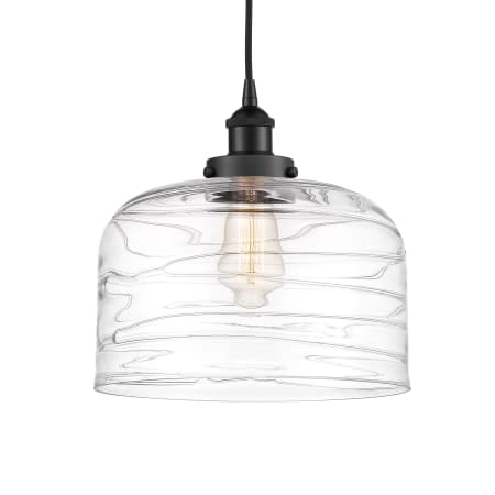 A large image of the Innovations Lighting 616-1PH-12-12-L Bell Pendant Matte Black / Clear Deco Swirl