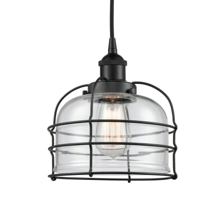 A large image of the Innovations Lighting 616-1PH-10-9 Bell Cage Pendant Matte Black / Clear