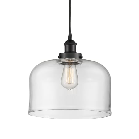 A large image of the Innovations Lighting 616-1PH-12-12-L Bell Pendant Matte Black / Clear