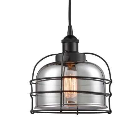 A large image of the Innovations Lighting 616-1PH-10-9 Bell Cage Pendant Matte Black / Plated Smoke