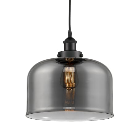 A large image of the Innovations Lighting 616-1PH-12-12-L Bell Pendant Matte Black / Plated Smoke