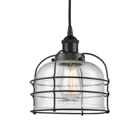 A large image of the Innovations Lighting 616-1PH-10-9 Bell Cage Pendant Matte Black / Seedy