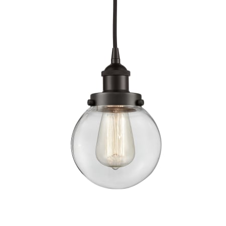 A large image of the Innovations Lighting 616-1PH-10-6 Beacon Pendant Oil Rubbed Bronze / Clear