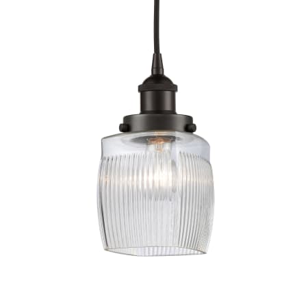 A large image of the Innovations Lighting 616-1PH-10-6 Colton Pendant Oil Rubbed Bronze / Clear Halophane