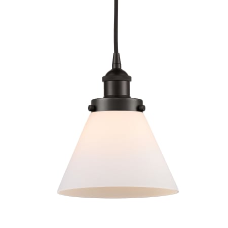 A large image of the Innovations Lighting 616-1PH-10-8 Cone Pendant Oil Rubbed Bronze / Matte White