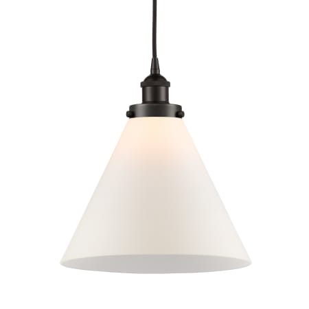 A large image of the Innovations Lighting 616-1PH-15-12-L Cone Pendant Oil Rubbed Bronze / Matte White