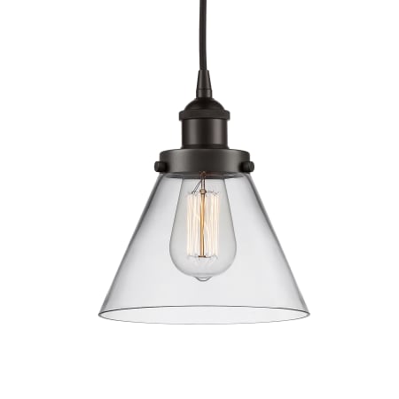 A large image of the Innovations Lighting 616-1PH-10-8 Cone Pendant Oil Rubbed Bronze / Clear