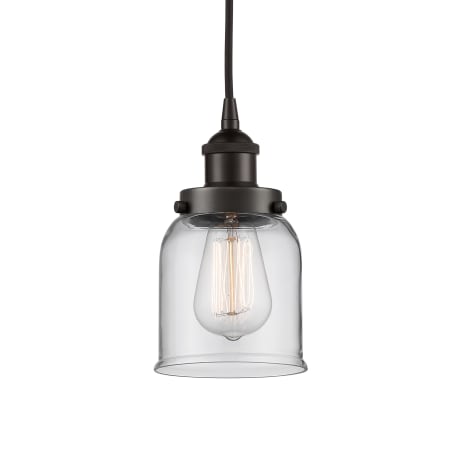 A large image of the Innovations Lighting 616-1PH-10-5 Bell Pendant Oil Rubbed Bronze / Clear