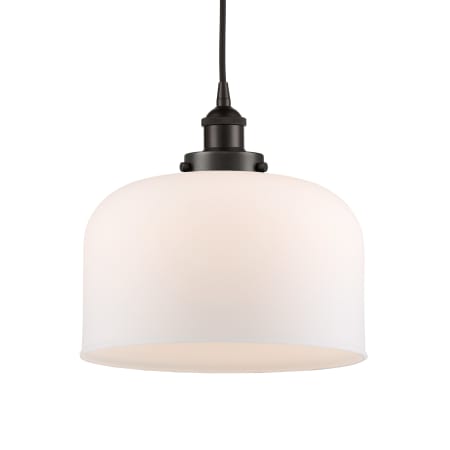 A large image of the Innovations Lighting 616-1PH-12-12-L Bell Pendant Oil Rubbed Bronze / Matte White