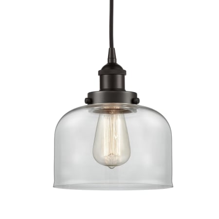 A large image of the Innovations Lighting 616-1PH-10-8 Bell Pendant Oil Rubbed Bronze / Clear
