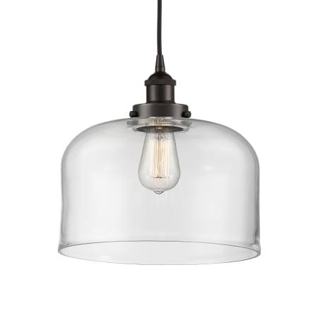 A large image of the Innovations Lighting 616-1PH-12-12-L Bell Pendant Oil Rubbed Bronze / Clear