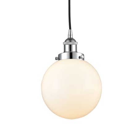 A large image of the Innovations Lighting 616-1PH-12-8 Beacon Pendant Polished Chrome / Matte White