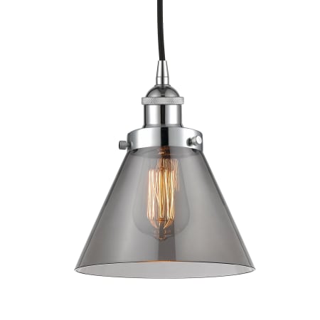 A large image of the Innovations Lighting 616-1PH-10-8 Cone Pendant Polished Chrome / Plated Smoke