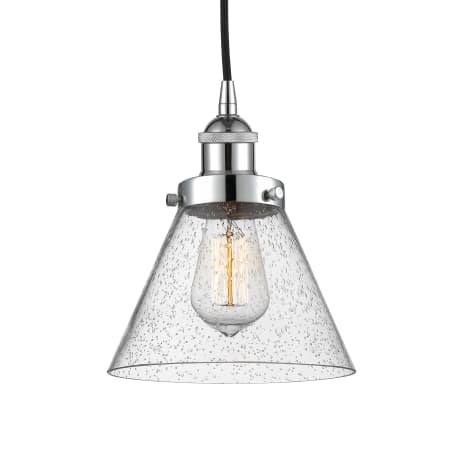 A large image of the Innovations Lighting 616-1PH-10-8 Cone Pendant Polished Chrome / Seedy