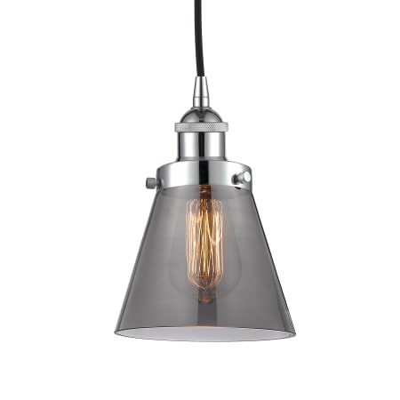 A large image of the Innovations Lighting 616-1PH-10-6 Cone Pendant Polished Chrome / Plated Smoke