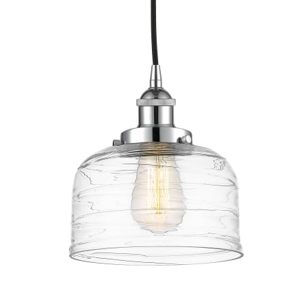 A large image of the Innovations Lighting 616-1PH-10-8 Bell Pendant Polished Chrome / Clear Deco Swirl