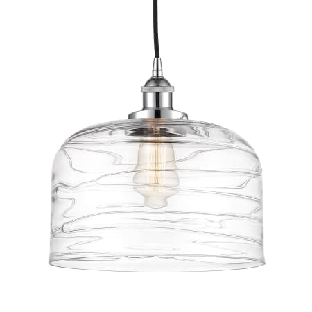 A large image of the Innovations Lighting 616-1PH-12-12-L Bell Pendant Polished Chrome / Clear Deco Swirl