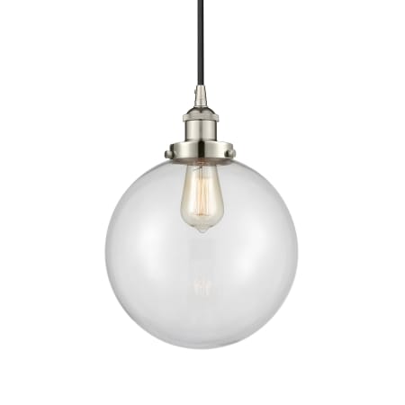 A large image of the Innovations Lighting 616-1PH-14-10 Beacon Pendant Polished Nickel / Clear