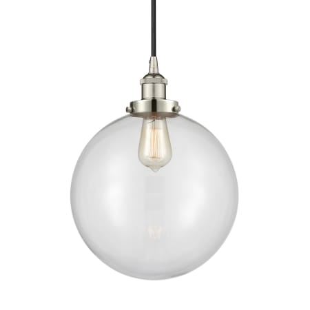 A large image of the Innovations Lighting 616-1PH-16-12 Beacon Pendant Polished Nickel / Clear