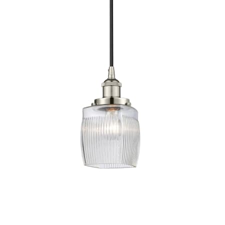 A large image of the Innovations Lighting 616-1PH-10-6 Colton Pendant Polished Nickel / Clear Halophane