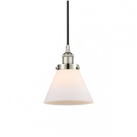 A large image of the Innovations Lighting 616-1PH-10-8 Cone Pendant Polished Nickel / Matte White