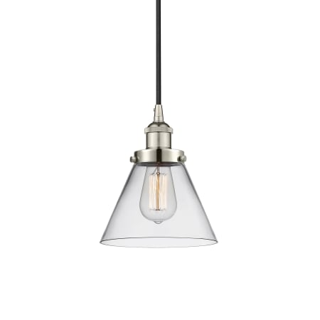 A large image of the Innovations Lighting 616-1PH-10-8 Cone Pendant Polished Nickel / Clear