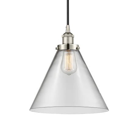 A large image of the Innovations Lighting 616-1PH-15-12-L Cone Pendant Polished Nickel / Clear