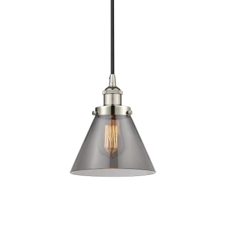 A large image of the Innovations Lighting 616-1PH-10-8 Cone Pendant Polished Nickel / Plated Smoke