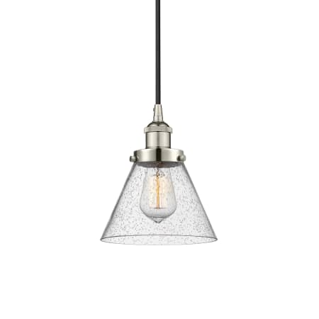 A large image of the Innovations Lighting 616-1PH-10-8 Cone Pendant Polished Nickel / Seedy