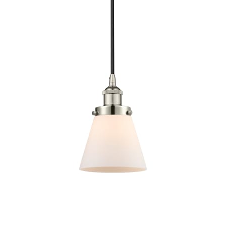 A large image of the Innovations Lighting 616-1PH-10-6 Cone Pendant Polished Nickel / Matte White