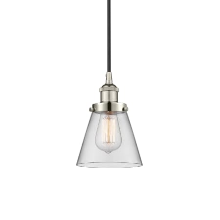 A large image of the Innovations Lighting 616-1PH-10-6 Cone Pendant Polished Nickel / Clear